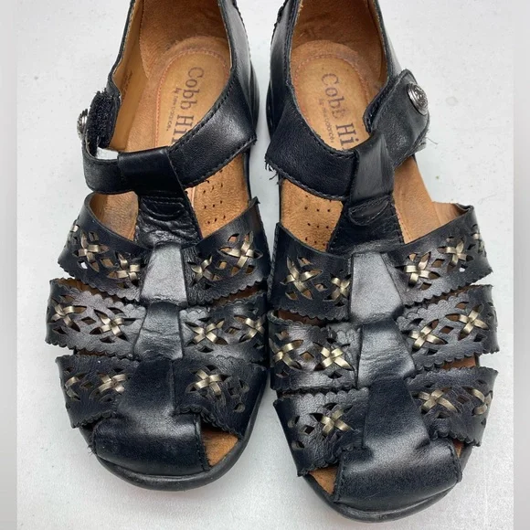 Cobb Hill by New Balance BLK Leather Fisherman Sandals, 7W Fall Sale - Picture 3 of 10